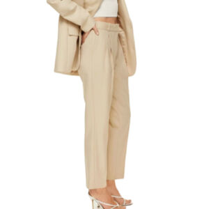 Aritzia Babaton Vogue Pant Tan khaki Relaxed mid-rise pleated Wool pants SZ 8